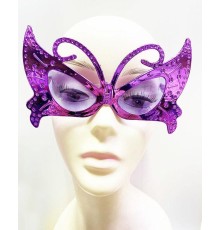 Metalize Şekilli Parlak Parti Gözlüğü Mor Renk 15x9 cm