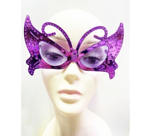 Metalize Şekilli Parlak Parti Gözlüğü Mor Renk 15x9 cm