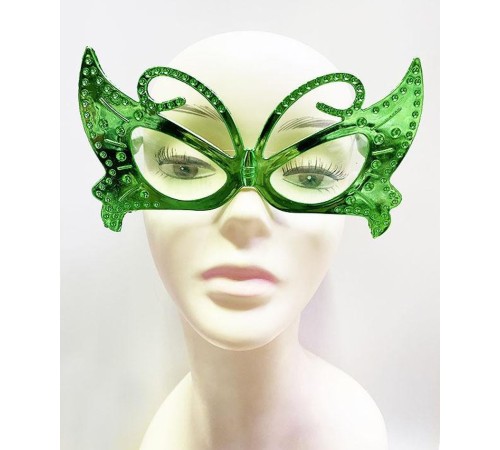 Metalize Şekilli Parlak Parti Gözlüğü Yeşil Renk 15x9 cm