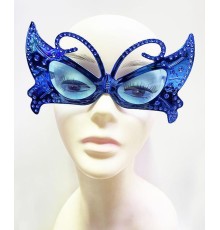 Metalize Şekilli Parlak Parti Gözlüğü Mavi Renk 15x9 cm