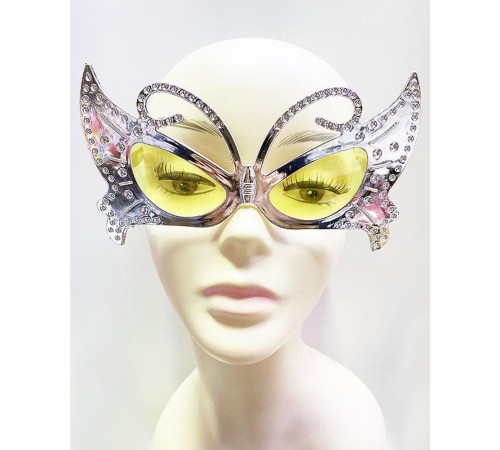 Metalize Şekilli Parlak Parti Gözlüğü Gümüş Renk 15x9 cm