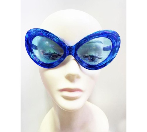 Metalize Yeşilçam 80 li 90 lı Yıllar Parti Gözlüğü Mavi Renk 15x7 cm