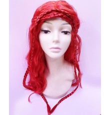 Kırmızı Renk Astarlı Örgülü Helen Karakter Peruğu Takma Saç Peruk
