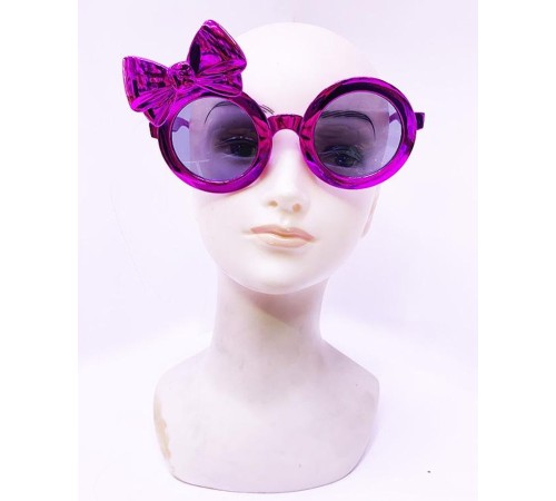 Metalize Fuşya Renk Fiyonklu Parti Gözlüğü 14x7 cm