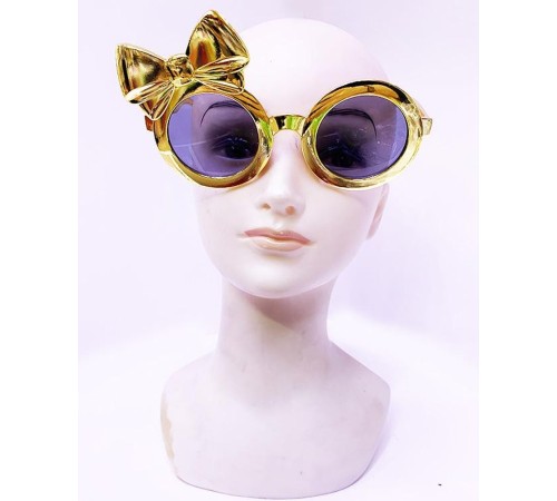 Metalize Altın Sarısı Gold Renk Fiyonklu Parti Gözlüğü 14x7 cm