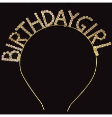 Kristal Taşlı Altın Renk Birthday Girl Tacı 16x17 cm