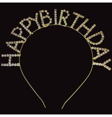 Kristal Taşlı Altın Renk Happy Birthday Doğum Günü Tacı 16x17 cm