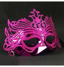 Metalik Fuşya Pembe Renk Masquerade Simli Parti Maskesi 23x14 cm