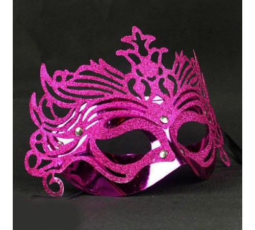 Metalik Fuşya Pembe Renk Masquerade Simli Parti Maskesi 23x14 cm