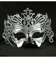 Metalik Gümüş Renk Masquerade Simli Parti Maskesi 23x14 cm