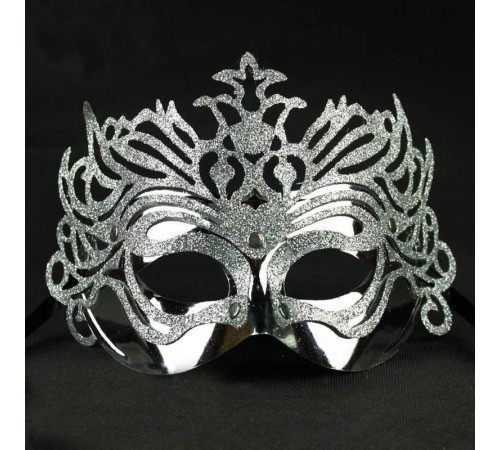 Metalik Gümüş Renk Masquerade Simli Parti Maskesi 23x14 cm