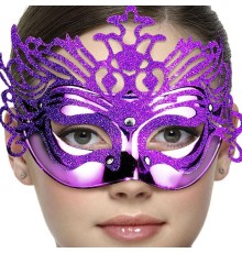 Metalik Mor Renk Masquerade Simli Parti Maskesi 23x14 cm