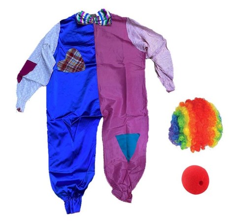 Çocuk Palyaço Kostümü Peruğu ve Burnu 12-13 Yaş Model 5