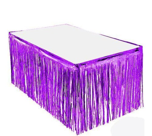 Püsküllü Işıltılı Metalize Mor Renk Masa Eteği 70x300 cm
