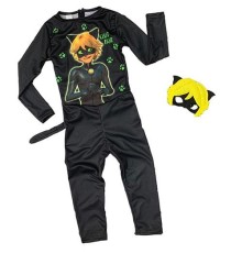 Maskeli Kara Kedi Çocuk Kostümü - Chat Noir Kostümü 3/4 Yaş