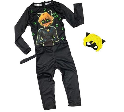 Maskeli Kara Kedi Çocuk Kostümü - Chat Noir Kostümü 3/4 Yaş