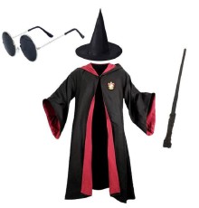Harry Potter Gryffindor Çocuk Kostüm + Şapka + Asa + Gözlük Full Seti