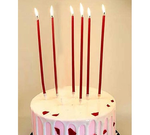 Uzun Kırmızı Renk Pasta Parti Mumu 6 Adet 16 cm