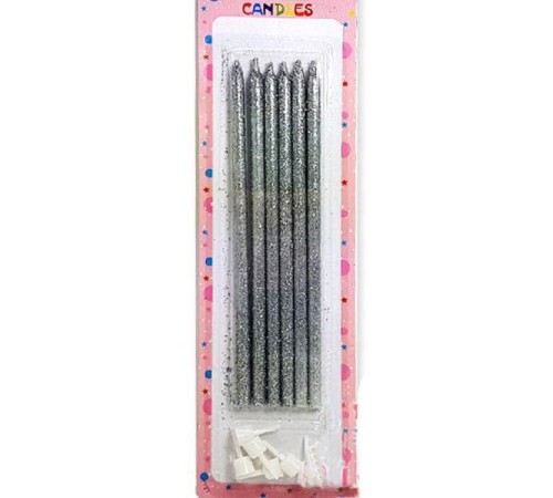 Gümüş Simli Pasta Mumu 6 Adet 16 cm