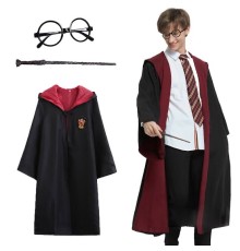 Harry Potter Gryffindor Kapişonlu Çocuk Kostüm + Asa + Gözlük 3 Parça Set