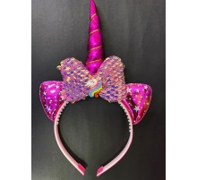 Fuşya Boynuzlu At Figürlü Çocuk Pullu Unicorn Tacı 17x27 cm