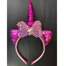 Fuşya Boynuzlu At Figürlü Çocuk Pullu Unicorn Tacı 17x27 cm