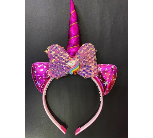 Fuşya Boynuzlu At Figürlü Çocuk Pullu Unicorn Tacı 17x27 cm