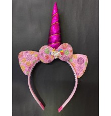 Fuşya Boynuzlu At Figürlü Çocuk Unicorn Tacı 17x27 cm