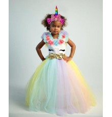 Unicorn Çocuk Kostümü - Tarlatanlı Kabarık Unicorn Pony Kostümü ve Taç Seti