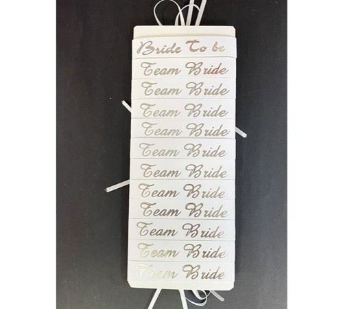 Bride To Be Bileklik - Team Bride Bileklik - Beyaz Üzeri Metalize Gümüş Yazılı 12 Adet