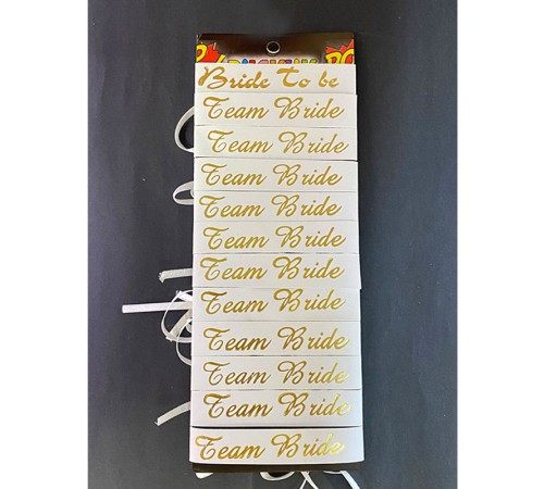 Bride To Be Bileklik - Team Bride Bileklik - Beyaz Üzeri Metalize Altın Yazılı 12 Adet