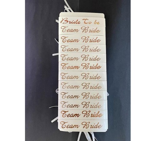 Bride To Be Bileklik - Team Bride Bileklik - Beyaz Üzeri Metalize Rose Yazılı 12 Adet