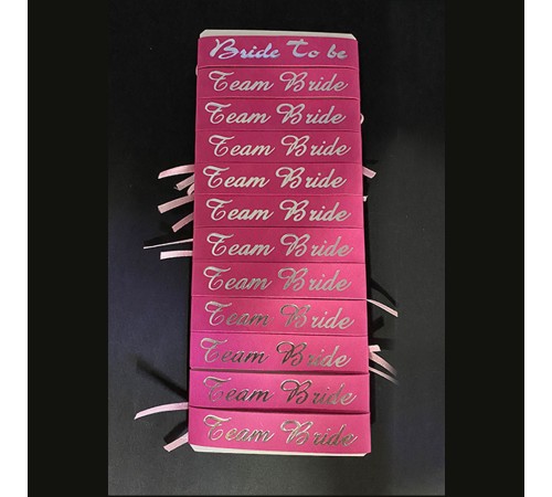 Bride To Be Bileklik - Team Bride Bileklik - Pembe Üzeri Metalize Gümüş Yazılı 12 Adet