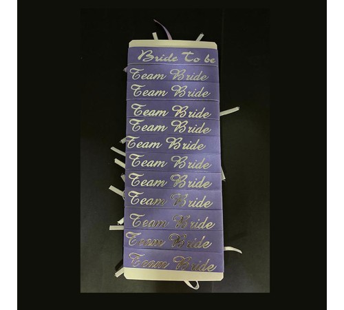Bride To Be Bileklik - Team Bride Bileklik - Mor Üzeri Metalize Gümüş Yazılı 12 Adet