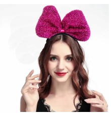 Metalize Parlak Pullu Fiyonk Kurdele Parti Tacı Fuşya Renk 25x17 cm