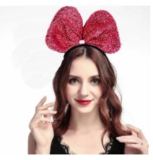 Metalize Parlak Pullu Fiyonk Kurdele Parti Tacı Pembe Renk 25x17 cm