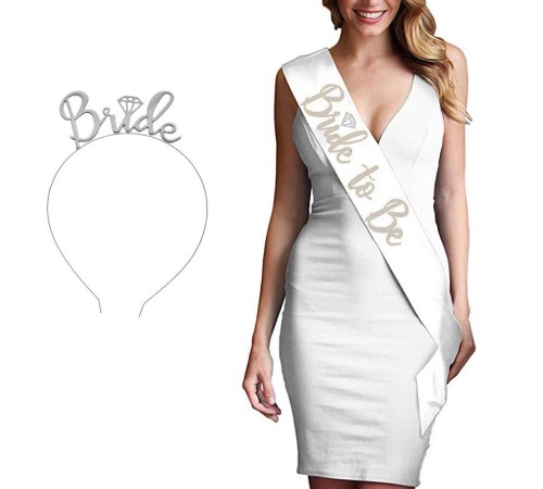 Beyaz Üzeri Gümüş Bride To Be İthal Kuşak - Gümüş Renk Metal Bride Taç