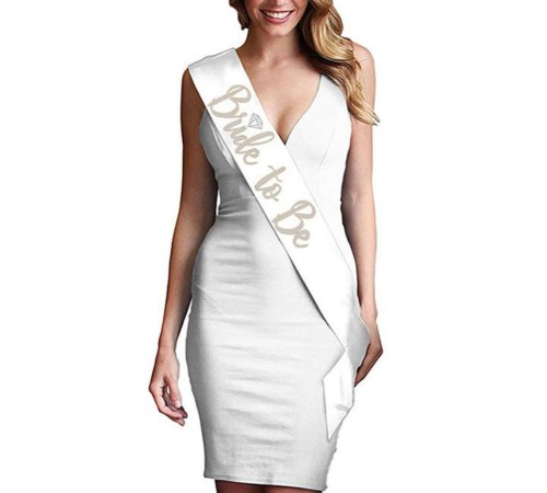 Bride To Be Saten Kuşak Beyaz Üzeri Metalize Gümüş Yazılı 160x9.5 cm