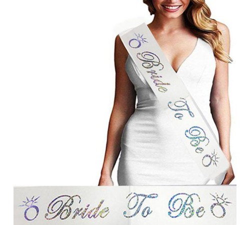 Bride To Be Saten Kuşak Beyaz Üzeri Hologramlı Metalize Gümüş Yazılı 160x9.5 cm
