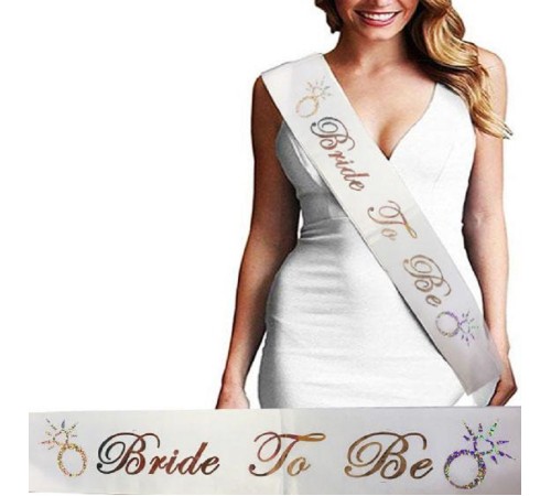 Bride To Be Saten Kuşak Beyaz Üzeri Hologramlı Metalize Rose Yazılı 160x9.5 cm