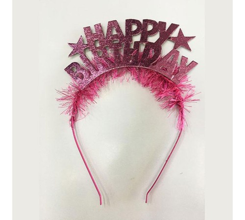 Happy Birthday Yazılı Metalize Pembe Renk Parti Tacı