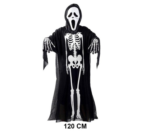 Yetişkin Boy İskelet Kostüm-Fosforlu İskelet Eldiven-İskelet Maske Seti