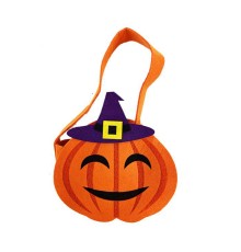 Turuncu Renk Mor Şapkalı Balkabağı Şeker Çantası 15x12 cm