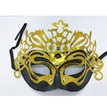 Metalize Ekstra Parlak Hologramlı Parti Maskesi Siyah-Altın Renk 23x14 cm