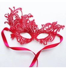 Kırmızı Renk Dantel Örgü İşlemeli Parti Maskesi Model 1
