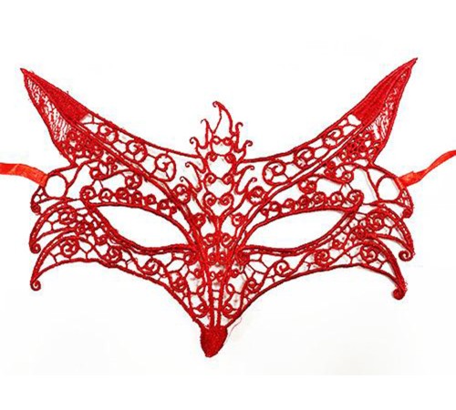 Kırmızı Renk Dantel Örgü İşlemeli Parti Maskesi Model 4