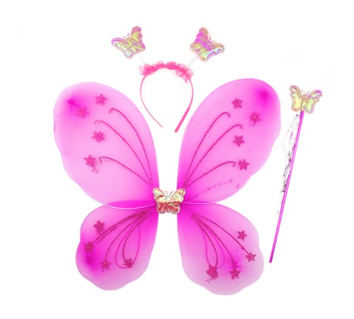 Fuşya Renk Kanadı Tacı ve Sopası 50x37 cm