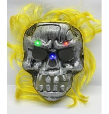 Sarı Saçlı Led Işıklı Kuru Kafa İskelet Korku Maskesi 22x25 cm