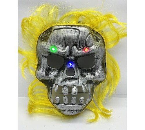 Sarı Saçlı Led Işıklı Kuru Kafa İskelet Korku Maskesi 22x25 cm