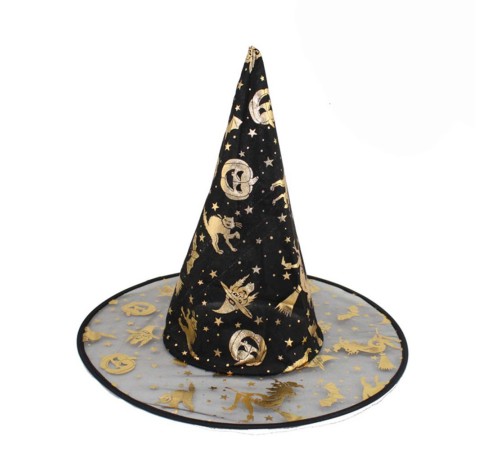 Altın Renk Cadı ve Kabak Baskılı Cadı Şapkası 32X37 cm